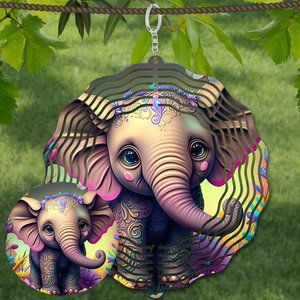 Beautiful 10" Baby Elephant Wind Spinner Windspinner w/ 2 Matching Coasters